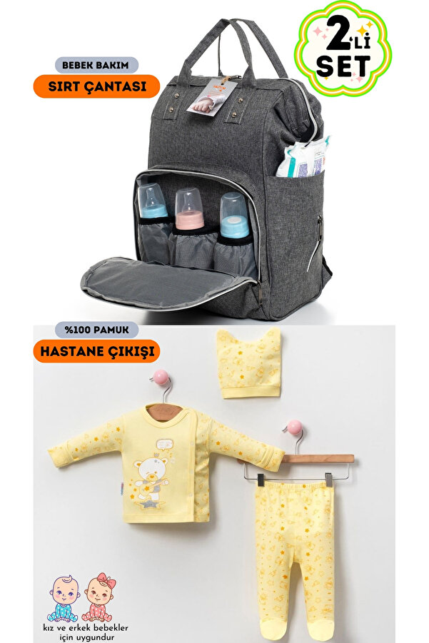 sahra bebek 2'li Doğum Seti (LEKE TUTMAZ,SU GEÇİRMEZ TERMAL BEBEK BAKIM ÇANTASI VE %100 PAMUK HASTANE ÇIKIŞI)
