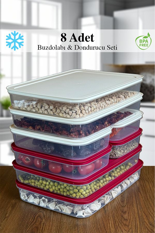 Mutfak Köşesi-8-Piece Mix Refrigerator Organizer - Microwave and Freezer Storage Container, 4 X 2600 ml and 4 X 1300 ml 1