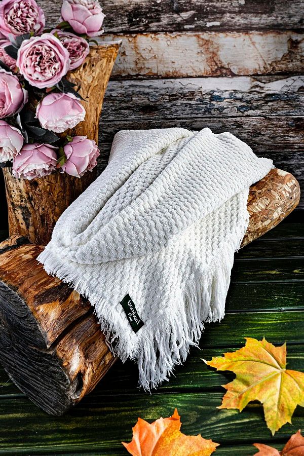 Bambum Home Bambum Cindy Fringed Bath Towel Ecru 90x160 Trendyol