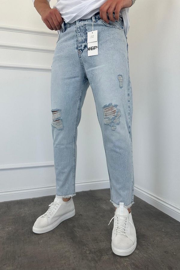 MADZEYMODA Men s Ice Blue Jeans Boyfriend Fit Ripped Detail Jeans Trendyol
