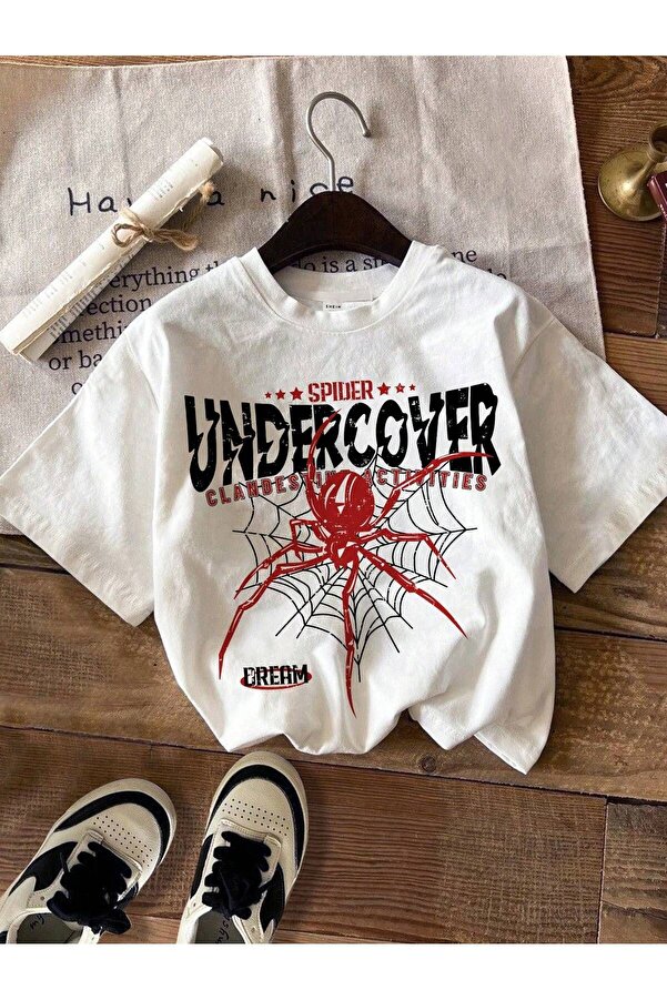 Modernica Undercover Spider Printed White Oversize T-Shirt - Crew 
