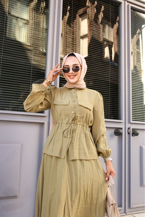 Tesettur Diyar Mint Green Women s Hijab Skirt Set Tie Waist Trendyol