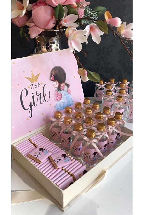 Minemiss Tasarım Kutulu Isme Özel Tasarımlı 60 Adet Kız Bebek Çikolatası Ve 25 Adet Kolonya Dogum-hediyelik-cinsiyet