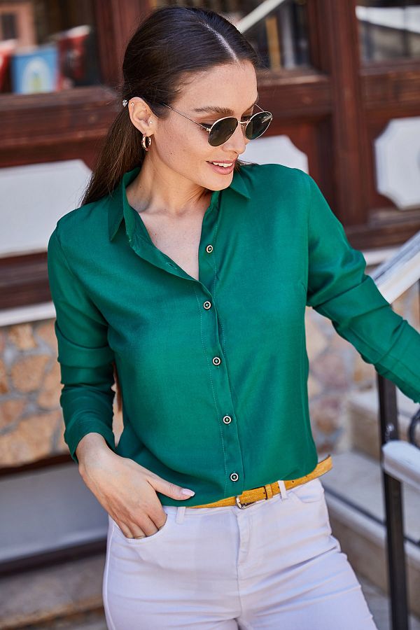 armonika Women s Dark Green Long Sleeve Plain Shirt ARM 18Y001176