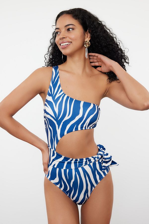 Trendyol Collection-Costum de baie decupat cu imprimeu zebră cu un singur umăr - Regular Fit TBESS22MA0197 1