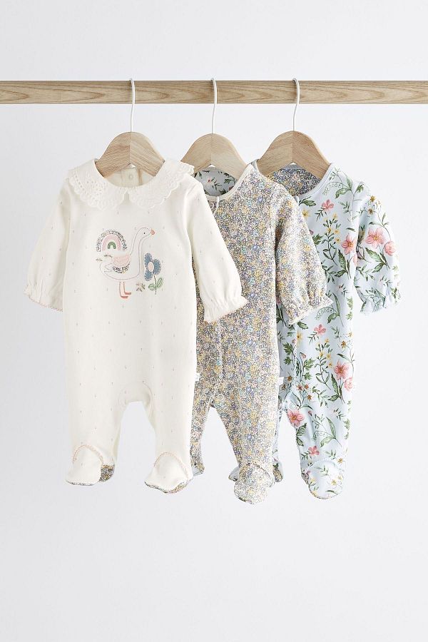 Next Baby-طقم ياقة من 3 قطع بنمط الفراشة البيضاء بنسبة 100% من Algodon 1