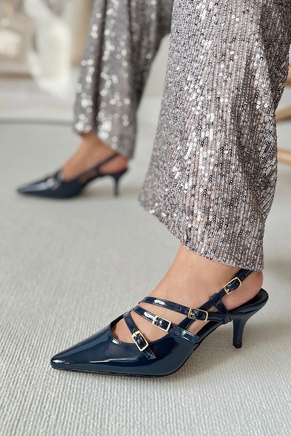Blue striped heels top