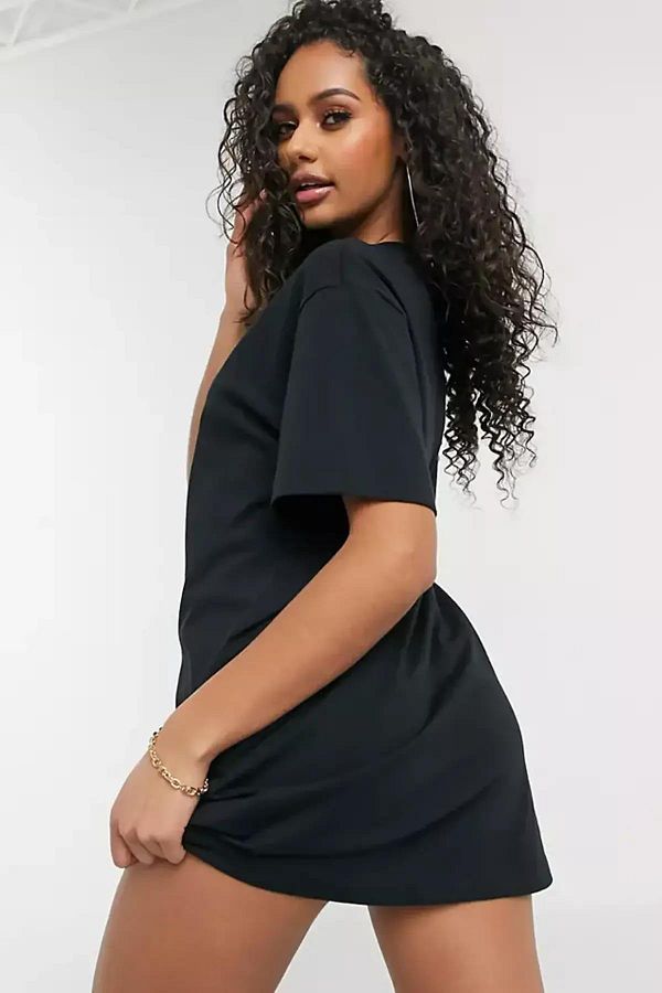 Nike Essential Sportswear Women s Black Loose Cut Cotton T shirt Dress Trendyol