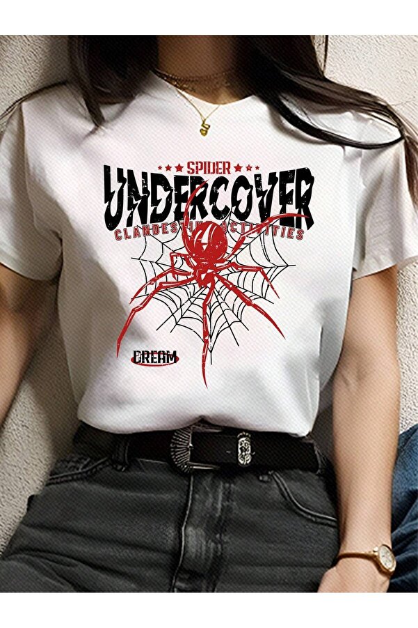 Modernica Undercover Spider Printed White Oversize T-Shirt - Crew 