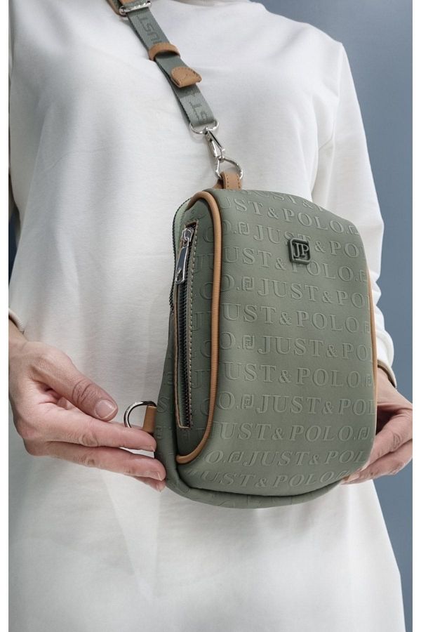 Just Polo Women s Green Cream Body Bag Bodybag Adjustable Long Thick Strap Crossbody Bag Trendyol