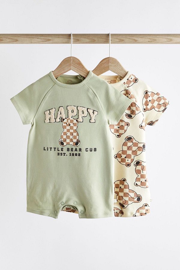 Next Baby Green Bear Patterned 100 Cotton Baby Romper Set 2 Piece Trendyol