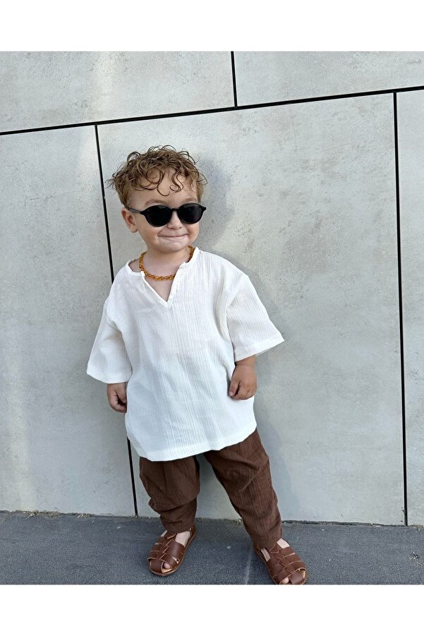 barin kids Çocuk müslin şalvar bohem yazlık takım salaş