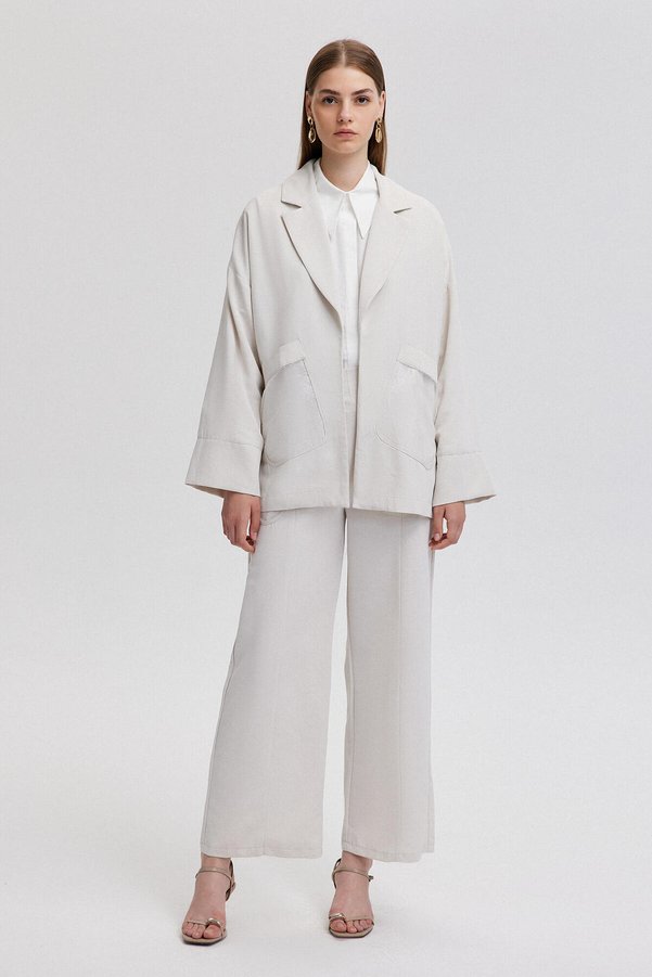 Touche Prive Organze Pocket Detailed Linen Suit
