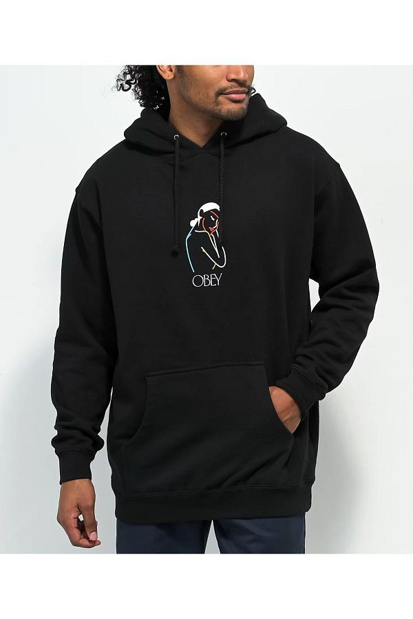 modaberry Obey Sweatshirt Black Printed Oversize Thick Hooded Hoodie Trendyol