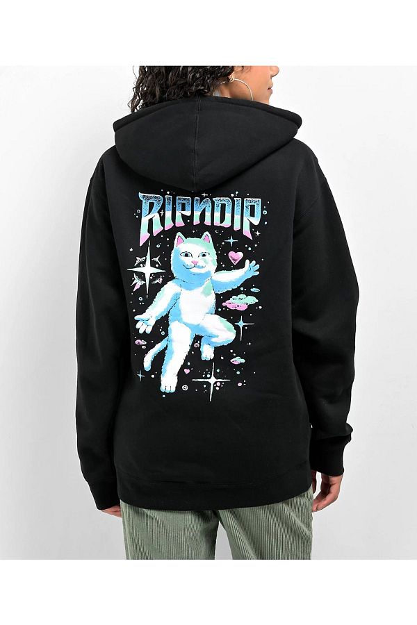 Modaberry Ripndip Cat Sweatshirt Black Printed Oversize Thick Hooded Hoodie Trendyol