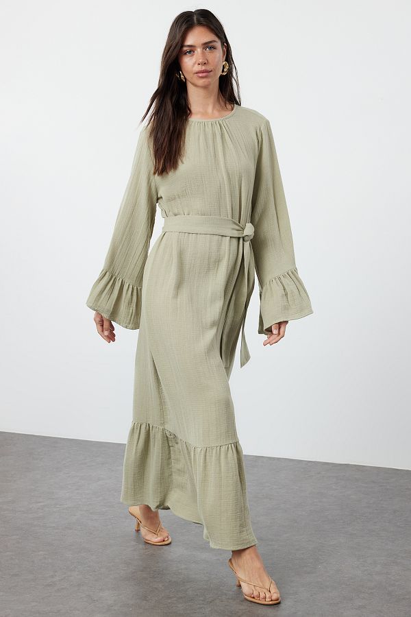 TRENDYOL MODEST Mint Ruffled Skirted Muslin Dress TCTSS24EB00255 Trendyol