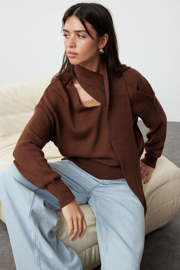 Trendyol Collection-Schal Strickpullover Braun - TWOAW25KZ00067 1