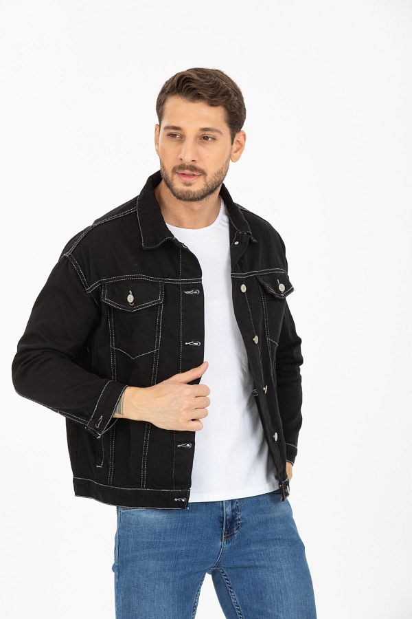 Black jean jacket with white stitching online