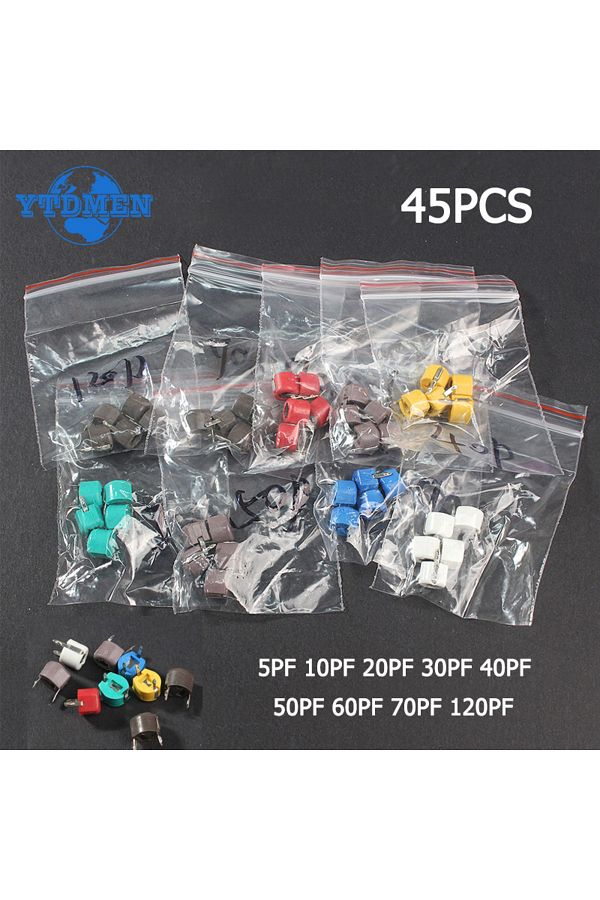 YTDMEN-45PCS Variable Trimmer Capacitor Kit JML06 5PF 10PF 20PF 30PF 40PF 50PF 60PF 70PF 120PF Adjustabl... 1