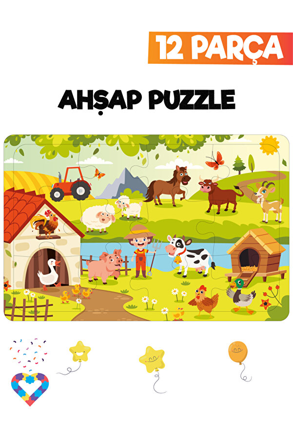 esatoys Ahşap Çocuk Puzzle 12 Parça