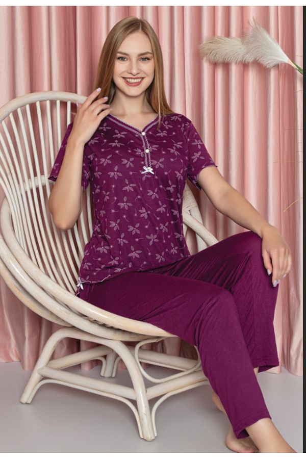 L LA C G Y M Viscose Short Sleeve Pajama Set Trendyol