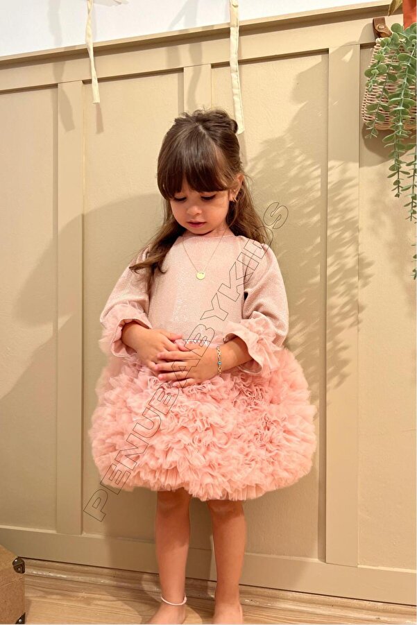 penu baby kids Pudra Altı Tütülü Uzun Kol Kız Bebek Elbise