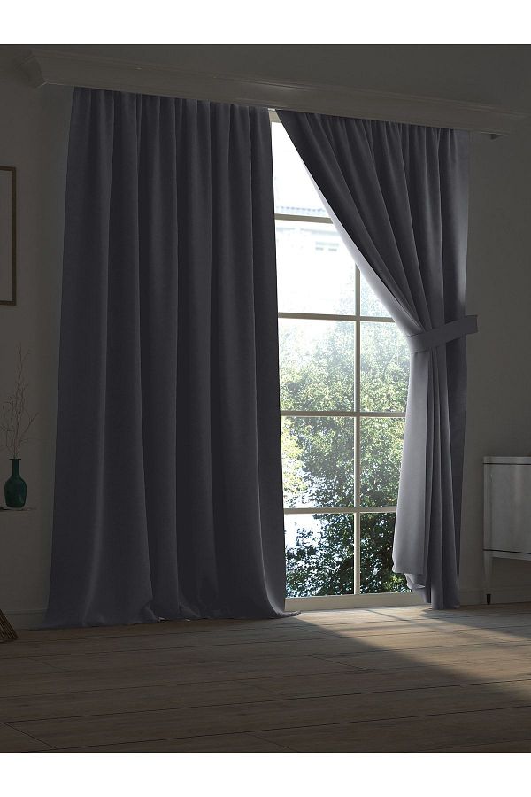 Demor Home-High Quality Gray Blackout Background Curtain Extrafor Drawstring Single Wing 1