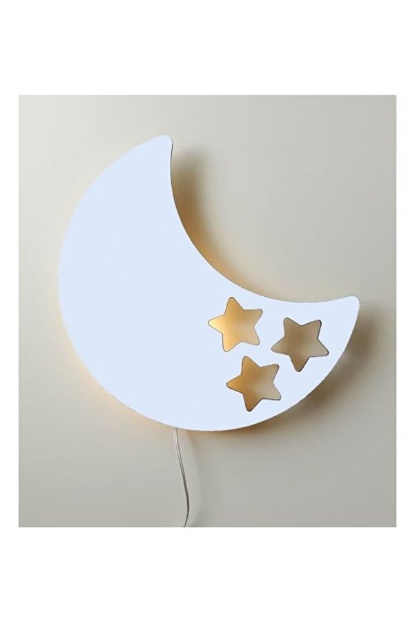 Windly Ahşap Atölyesi Ay Gece Lambası Çocuk Odası Bebek Odası Dekoratif Aydınlatma 30 Cm