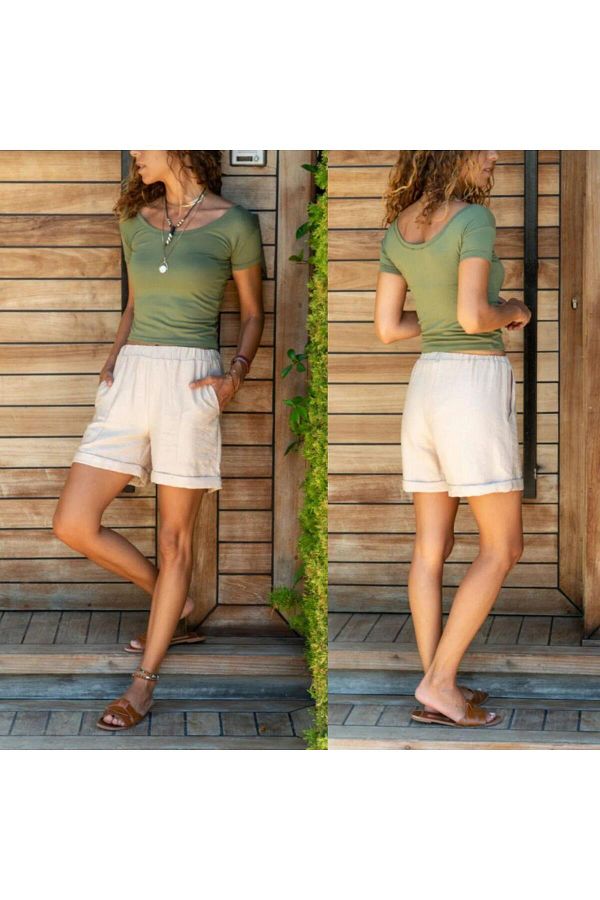 enzo fashion Linen Double Leg Shorts Elastic Waist Trendyol