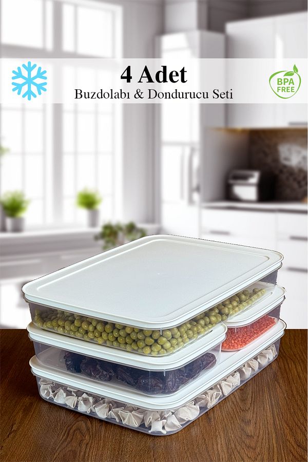 Mutfak Köşesi-4-Piece White 2-Size Refrigerator - Storage Set Suitable for Microwave, Freezer and Diffuser 1