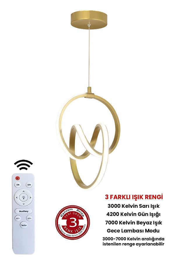 RANSOM-3 Color Signature Led Pendant Lamp with 4 Modes Dimmer and Gold Remote Control - Chandelier 1