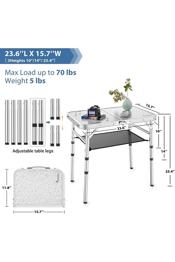 Sportneer Folding Table with Adjustable Height and Storage Camping Table with Aluminum Legs Trendyol