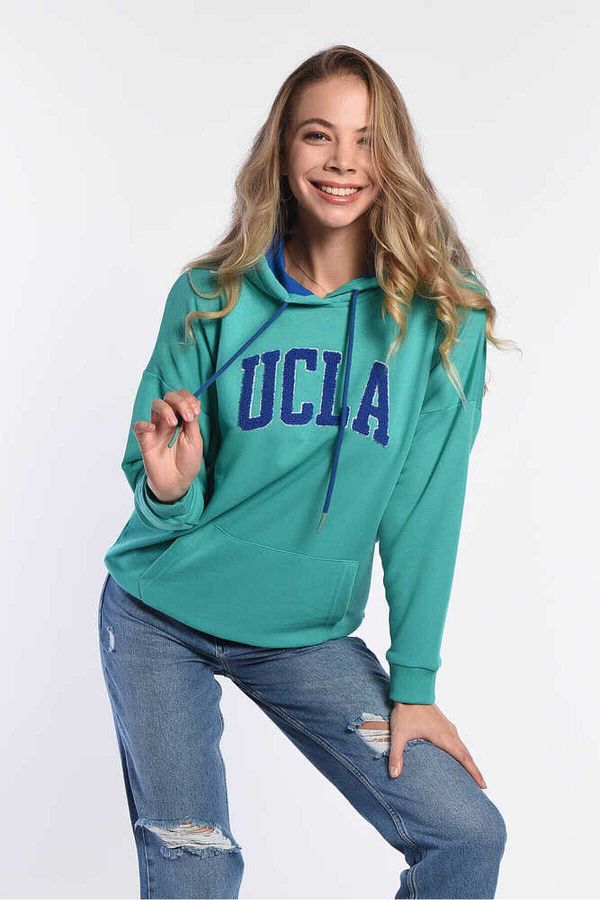 Ucla Palma Green Oversize Women s Sweatshirt with Sweat Embroidery Trendyol