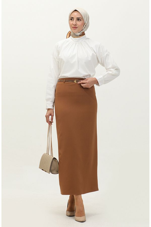 Brown belted pencil skirt 2025