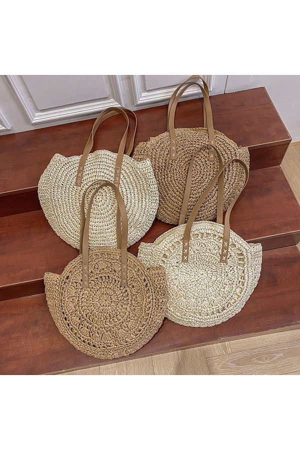 Choice Summer Round Straw Bags For Women Rattan Shoulder Bag Travel Handmade Woven Beach Handbags Trendyol