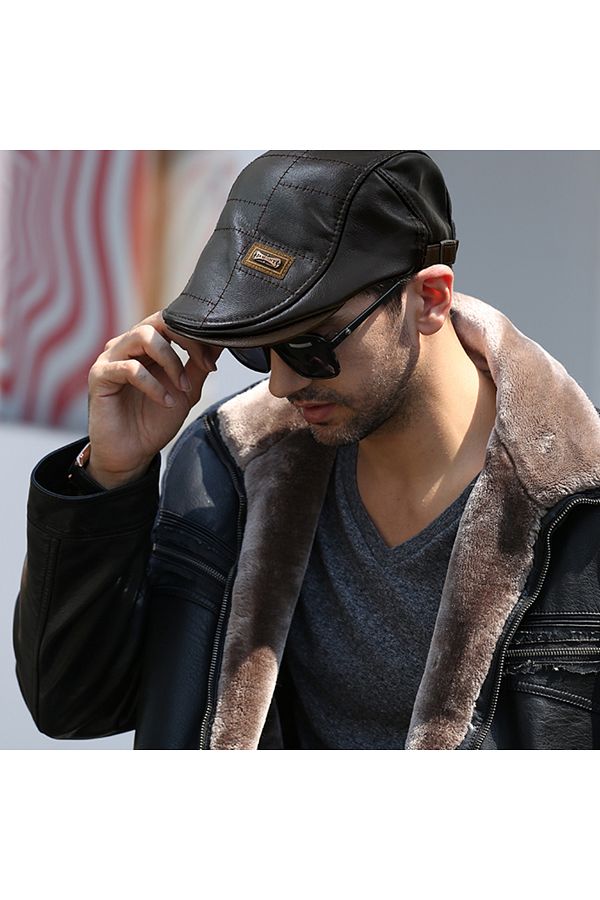 Choice Retro Men s Leather Beret Hat Ajustable Slim Cap for Winter Trendyol