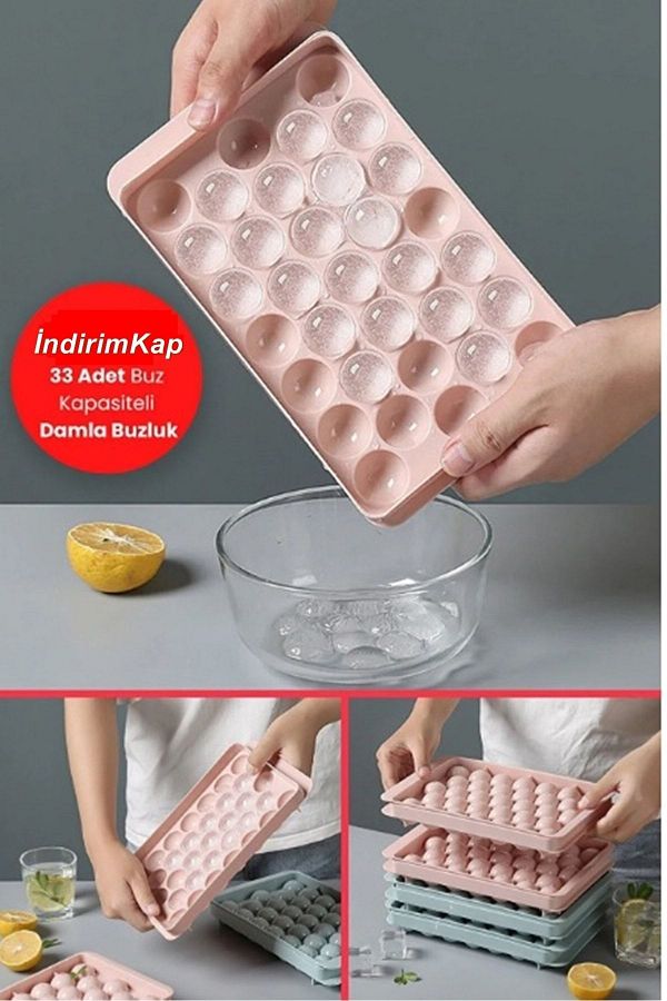 İndirimKap-33 Compartment Drop Ice Mold with Lid| Clamshell Drop Model Large Size Ice Mold Cocktail Fruit Mold 1