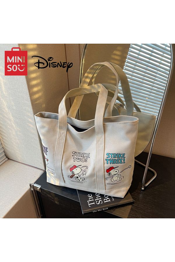 Miniso MINISO Disney Series Cartoon Cute Canvas Bag Women Large Capacity Handbag Casual Tote Bag Snoopy Trendyol