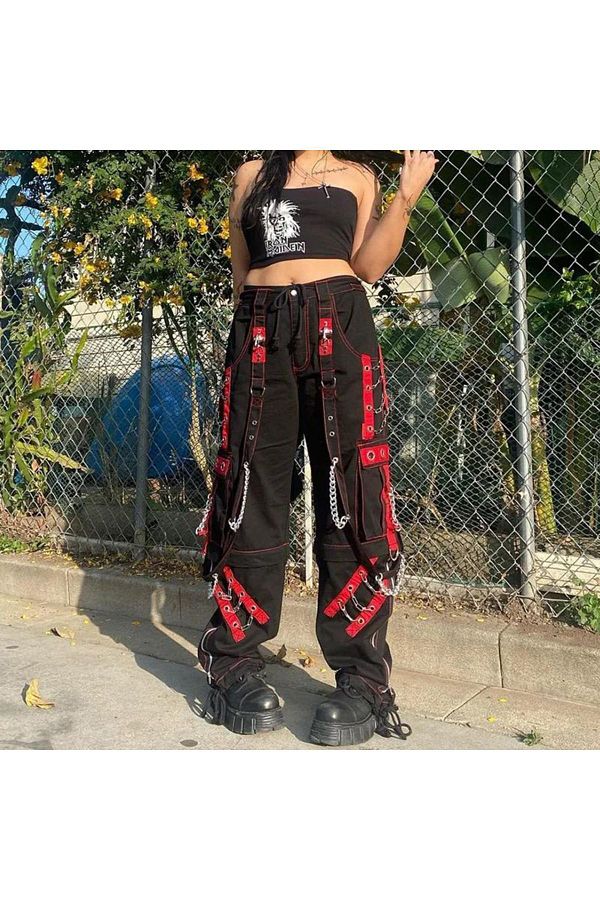 Kostebek Streetwear Harajuku Chain Strap Red Detail Cargo Unisex Trousers Trendyol