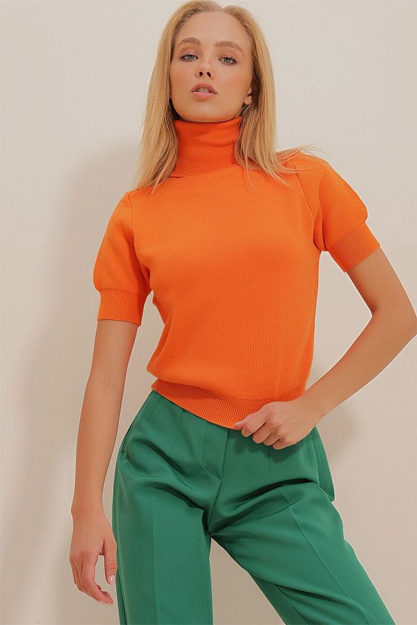 Trend Alacat Stili Women s Orange Turtleneck Short Sleeve Basic Knitwear Sweater ALC X10997 Trendyol