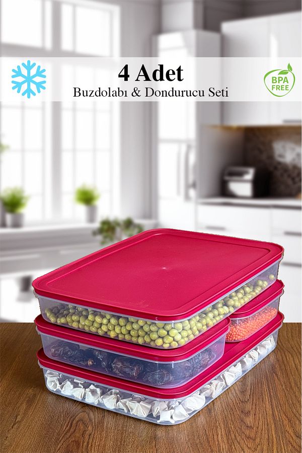 Mutfak Köşesi-4-Piece Red 2-Size Refrigerator Organizer - Microwave and Diffuser Convenient Storage Container 1