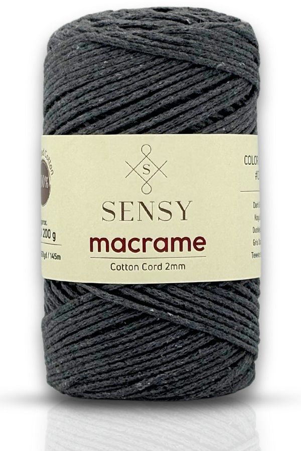 SENSY-Dark Gray Macrame String - 2mm Cotton Chain Bag, Supla String Cotton String 1