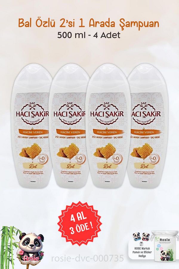 Hacı Şakir-500 ml ROSIE - BUY 4 GET 3 Hacı Şakir Honey, 2 in 1 Shampoo Volumizing 1