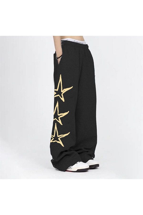 Kostebek Black 3 Star Print Unisex Comfortable Sweatpants Trendyol