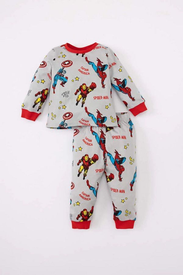Defacto Marvel Comics Baby Boy Pajama Set Long Sleeve Elastic Waist Long Bottom C0722A524Sp Trendyol