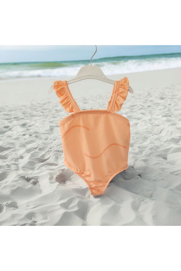 Orange ruffle swimsuit shop
