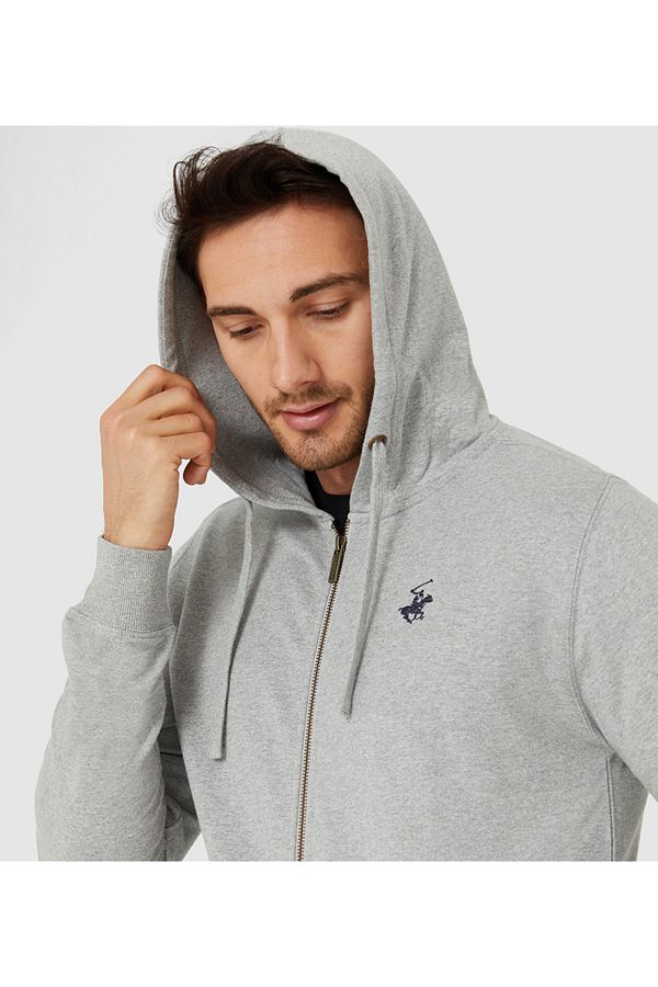 Beverly Hills Polo Club BHPC Zip Thru Grey Melange Hooded Hoodie For Men Trendyol