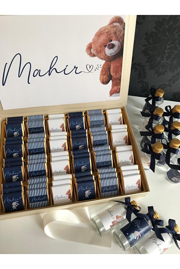 Minemiss Tasarım Kutulu Isme Özel Tasarımlı Kız-erkek 60 Adet Bebek Çikolatası Ve 25 Adet Kolonya -yaş Günü-hediyelik