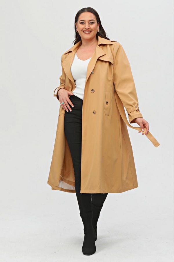 Jamila Long Plus Size Women s Lined Trench Coat Trendyol