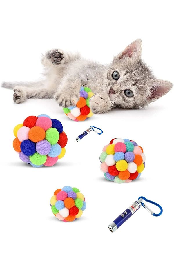 Bakio-Cat Play Ball with Laser Cut Pompom and Rattle 1